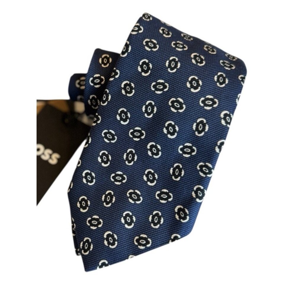Boss By Hugo Boss Italy Cotton/ Viscose Tie In Navy Blue Color NWT $118